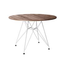 Mesa Eiffel Redonda 110Cm Tampo De Madeira Amendôa Com Base De Ferro Branco - Cor: Marrom