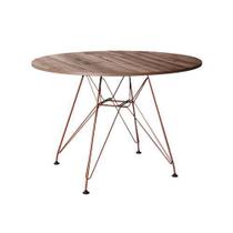 Mesa Eiffel Redonda 110cm Tampo De Madeira Amendôa Com Base De Ferro Cobre Mesa Eiffel Redonda 110cm Tampo De Madeira Amendôa Com Base De Ferro Cobre