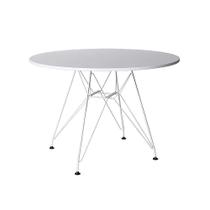 Mesa Eiffel Redonda 110cm Tampo de Madeira Branco com Base de Ferro Branco