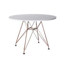 Mesa Eiffel Redonda 110cm Tampo De Madeira Branco Com Base De Ferro Cobre Mesa Eiffel Redonda 110cm Tampo De Madeira Branco Com Base De Ferro Cobre
