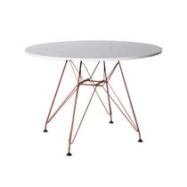 Mesa Eiffel Redonda 110cm Tampo de Madeira Branco com Base de Ferro Cobre