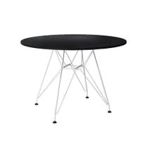 Mesa Eiffel Redonda 110Cm Tampo De Madeira Preto Com Base De Ferro Branco - Cor: Preto
