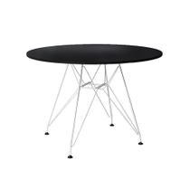 Mesa Eiffel Redonda 110cm Tampo de Madeira Preto com Base de Ferro Branco Mesa Eiffel Redonda 110cm Tampo de Madeira Preto com Base de Ferro Branco
