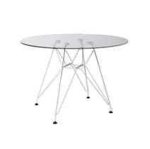 Mesa Eiffel Redonda 110cm Tampo De Vidro Com Base De Ferro Branco Mesa Eiffel Redonda 110cm Tampo De Vidro Com Base De Ferro Branco