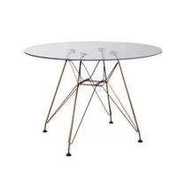 Mesa Eiffel Redonda 110cm Tampo De Vidro Com Base De Ferro Cobre