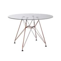 Mesa Eiffel Redonda 110cm Tampo De Vidro Com Base De Ferro Cobre