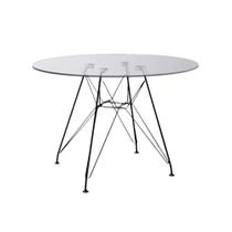 Mesa Eiffel Redonda 110Cm Tampo De Vidro Com Base De Ferro Preto - Cor: Branco Mesa Eiffel Redonda 110Cm Tampo De Vidro Com Base De Ferro Preto - Cor: Branco