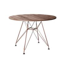 Mesa Eiffel Redonda 90cm Tampo De Madeira Amendôa Com Base De Ferro Cobre