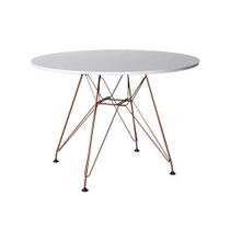 Mesa Eiffel Redonda 90cm Tampo De Madeira Branco Com Base De Ferro Cobre