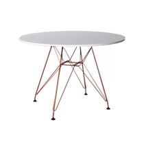 Mesa Eiffel Redonda 90cm Tampo De Madeira Branco Com Base De Ferro Cobre