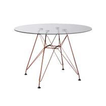 Mesa Eiffel Redonda 90cm Tampo de Vidro com Base de Ferro Cobre