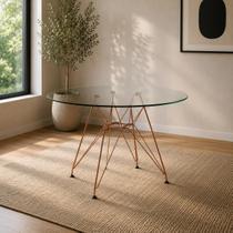 Mesa Eiffel Redonda 90cm Tampo de Vidro com Base de Ferro Cobre Mesa Eiffel Redonda 90cm Tampo de Vidro com Base de Ferro Cobre