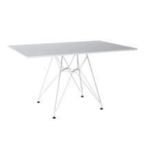 Mesa Eiffel Retangular 120x75 Tampo De Madeira Branco Com Base De Ferro Branco