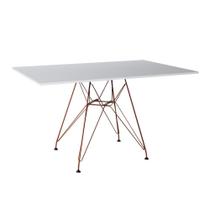 Mesa Eiffel Retangular 120x75 Tampo De Madeira Branco Com Base De Ferro Cobre - House Design