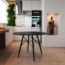 Mesa Eiffel Wood Tampo de Madeira 90cm Preto Pés Pretos