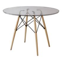 Mesa Eiffel Wood Tampo de Vidro 110cm