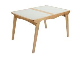 Mesa Elástica Helô Tampo de Vidro Fendi Claro e Base Madeira Cor Amêndoa 1,30cm - 69376