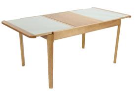 Mesa Elástica Izza Tampo de Vidro Fendi Claro e Base Madeira Cor Amêndoa 1,40cm - 69370