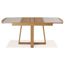 Mesa Elastica Jequia com Tampo de Vidro Fendi Base Madeira cor Amendoa 1,22 MT (LARG) - 50365