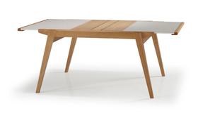 Mesa Elástica Lizzie com Tampo de Vidro Fendi e Base Madeira na Cor Amêndoa 1,40 cm - 63923