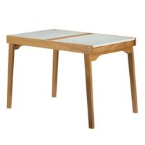Mesa Elastica Maragogi 1,10 MT (LARG) com Tampo de Vidro Fendi Base Madeira cor Amendoa - 56800