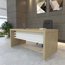 Mesa Elegante para Escritório Executivo Tamburato 158,5cm Carvalho e Branco Marrom Artany