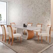 Mesa Ellis 180cm Tampo Com Vidro Laqueado com 6 Cadeiras Munique