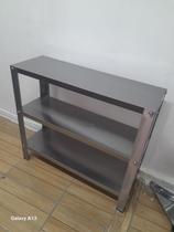Mesa em aço inox desmontável com 2 prateleiras lisas em Baixo medidas 90x30x81alt Mesa em aço inox desmontável com 2 prateleiras lisas em Baixo medidas 90x30x81alt