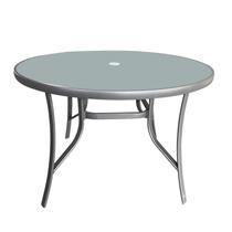 Mesa em Alumínio e Tampo em Vidro Temperado com Furo para Ombrelone Arpoador Cinza Mesa em Alumínio e Tampo em Vidro Temperado com Furo para Ombrelone Arpoador Cinza