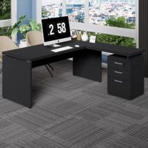 Mesa em L 150cm x 160cm Gaveteiro 3 Gavetas Pés Painel F5