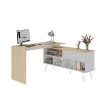 Mesa em L com 1 Porta Basculante Londres Carvalho Branco