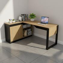Mesa em L com Nicho Armário e Porta Correr ME4201 118cm Amêndoa e Preto Marrom Mesa em L com Nicho Armário e Porta Correr ME4201 118cm Amêndoa e Preto Marrom