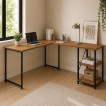 Mesa em L Com prateleira Office em MDF Estilo Insdustrial KLM Store Mesa em L Com prateleira Office em MDF Estilo Insdustrial KLM Store