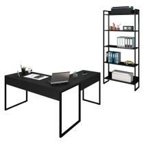 Mesa em L e Estante para Escritório Studio Industrial M18 Preto - Mpozenato