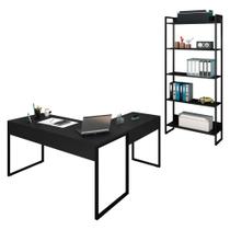 Mesa em L e Estante para Escritório Studio Industrial Preto Mpozenato Mesa em L e Estante para Escritório Studio Industrial Preto Mpozenato