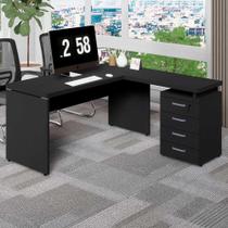 Mesa em L Escritório 1,50m Gaveteiro 4 Gavetas Pé Painel F5