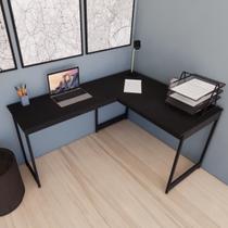 Mesa Em L Estilo Industrial Escrivaninha De Canto Escritório Estudo Beni Camaleão Cor:Nogal/Pés Brancos