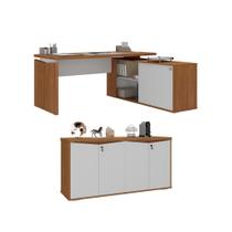 Mesa em L Joinville e Balcão 4 Portas Freijó Branco Mesa em L Joinville e Balcão 4 Portas Freijó Branco