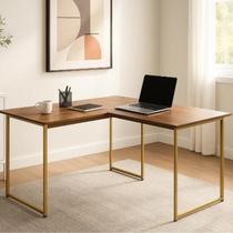 Mesa Em L Max Industrial Pés De Ferro Para Escritório e Home Office 150x150cm - JM3 Móveis Cor:Preto/Dourado Mesa Em L Max Industrial Pés De Ferro Para Escritório e Home Office 150x150cm - JM3 Móveis Cor:Preto/Dourado