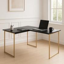 Mesa Em L Max Industrial Pés De Ferro Para Escritório e Home Office 150x150cm - JM3 Móveis Cor:Preto/Dourado