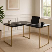 Mesa Em L Max Industrial Pés De Ferro Para Escritório e Home Office 150x150cm - JM3 Móveis Cor:Preto/Dourado Mesa Em L Max Industrial Pés De Ferro Para Escritório e Home Office 150x150cm - JM3 Móveis Cor:Preto/Dourado