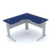 Mesa em l p/ escritório 130x130 pandin maxxi - azul/cinza