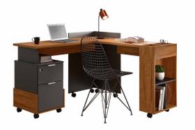 Mesa em L para Escritório Alessa Amêndoa com Chumbo - Lukaliam Móveis