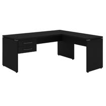 Mesa em L PÉ PAINEL (Mesa 1,70m + Mesa Auxiliar) - C/ Gavetas - PRETO / PRETO - 26015 Mesa em L PÉ PAINEL (Mesa 1,70m + Mesa Auxiliar) - C/ Gavetas - PRETO / PRETO - 26015