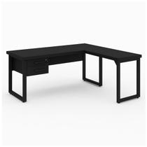 Mesa em L PÉ QUADRO (Mesa 1,50m + Mesa Auxiliar) - C/ Gavetas - PRETO / PRETO - 26210 Mesa em L PÉ QUADRO (Mesa 1,50m + Mesa Auxiliar) - C/ Gavetas - PRETO / PRETO - 26210