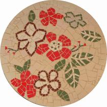 Mesa Em Mosaico Floral Veri Hibiscos Cerâmicas - Somente o Tampo