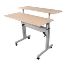 Mesa Ergonômica Dupla Regulável Tampo Palha Artesanal Com Rodinhas - Wp Connect