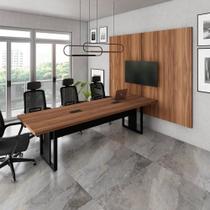 Mesa Escritório 2,70m 2 CX de Tomada e Painel de TV Duplo F5