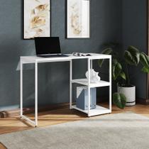 Mesa Escritório Berlim Industrial com Prateleira Ferro Branco Tampo 110x46 Branco