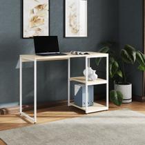 Mesa Escritório Berlim Industrial com Prateleira Ferro Branco Tampo 110x46 Off White